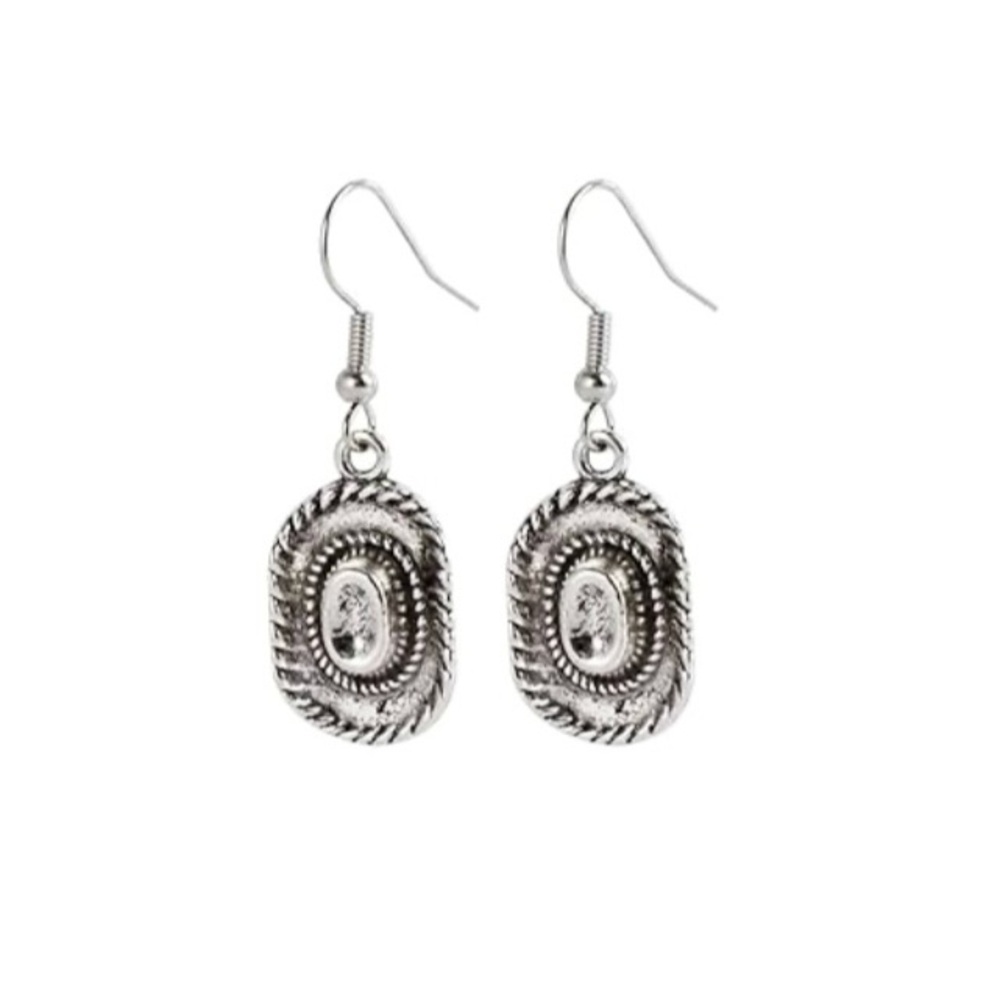 NEW Western Cowboy Hat dangle Earrings Antique Silver color Boutique